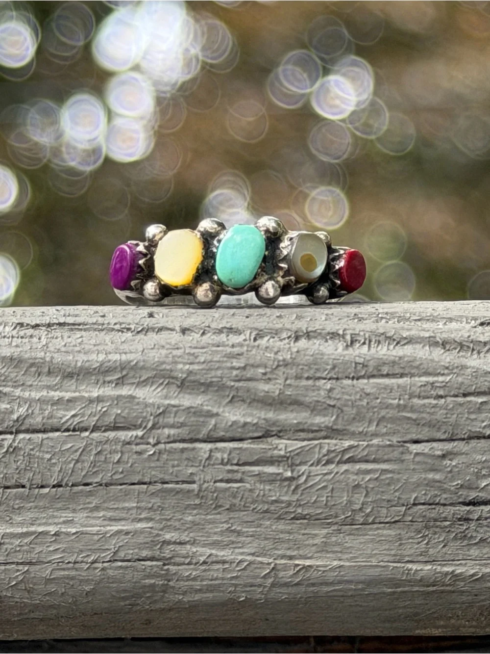 Sterling Silver 925 Multi Gemstone Ring Turquoise, Yellow, Purple, Red, Abalone